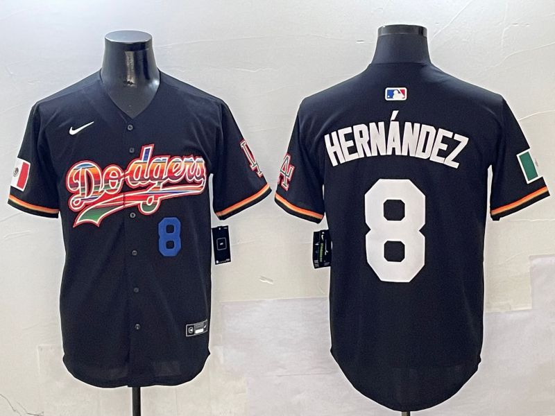 Men Los Angeles Dodgers #8 Hernandez Black rainbow Nike 2025 MLB Jersey style 5